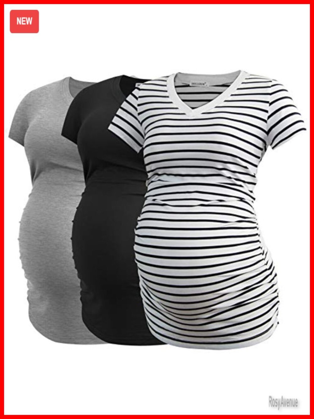 V Neck Maternity Tops Side Ruched Pregnancy T Shirt Short Sleeve